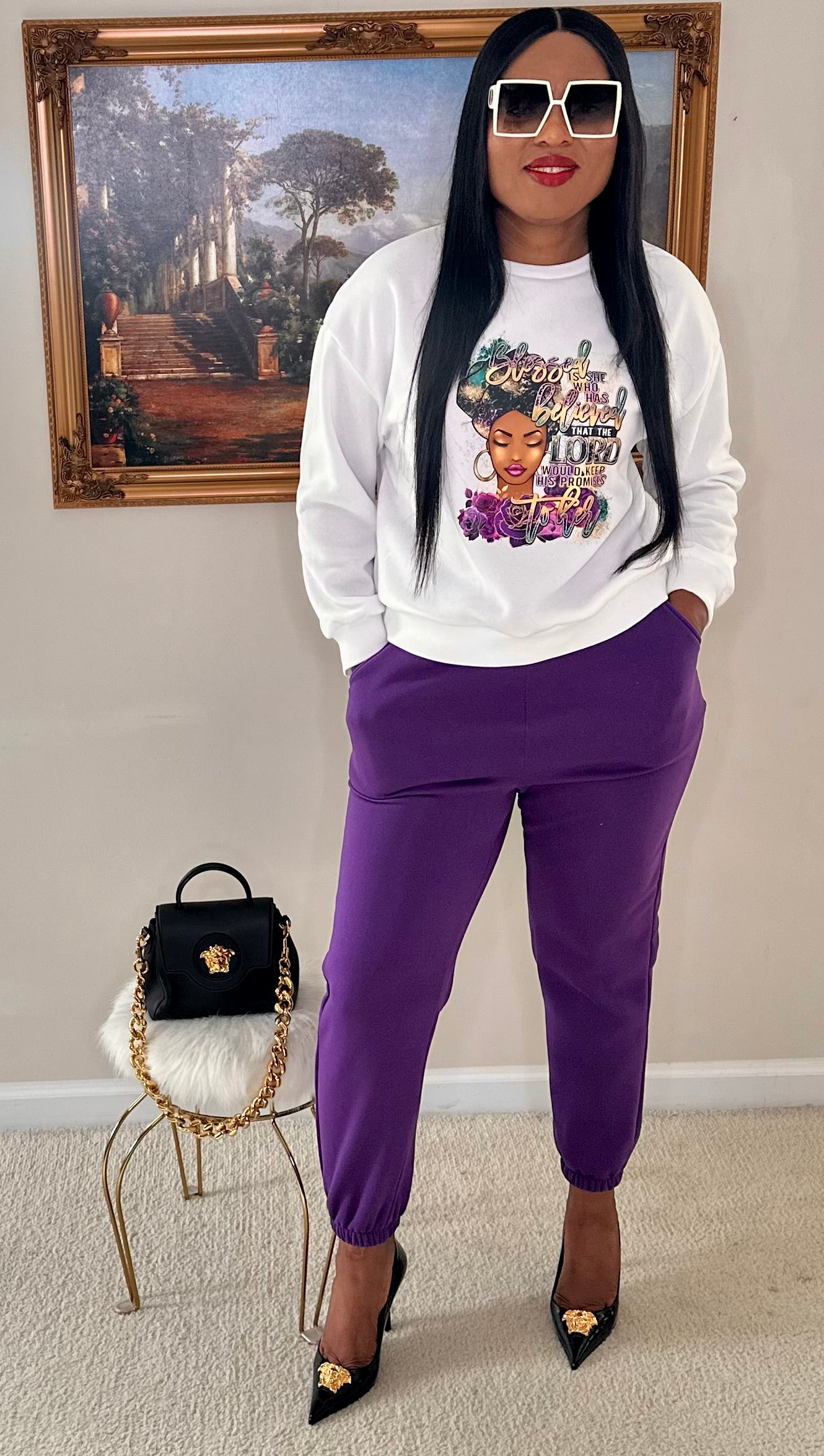 Motivational Joggers Set Purple and White❤️