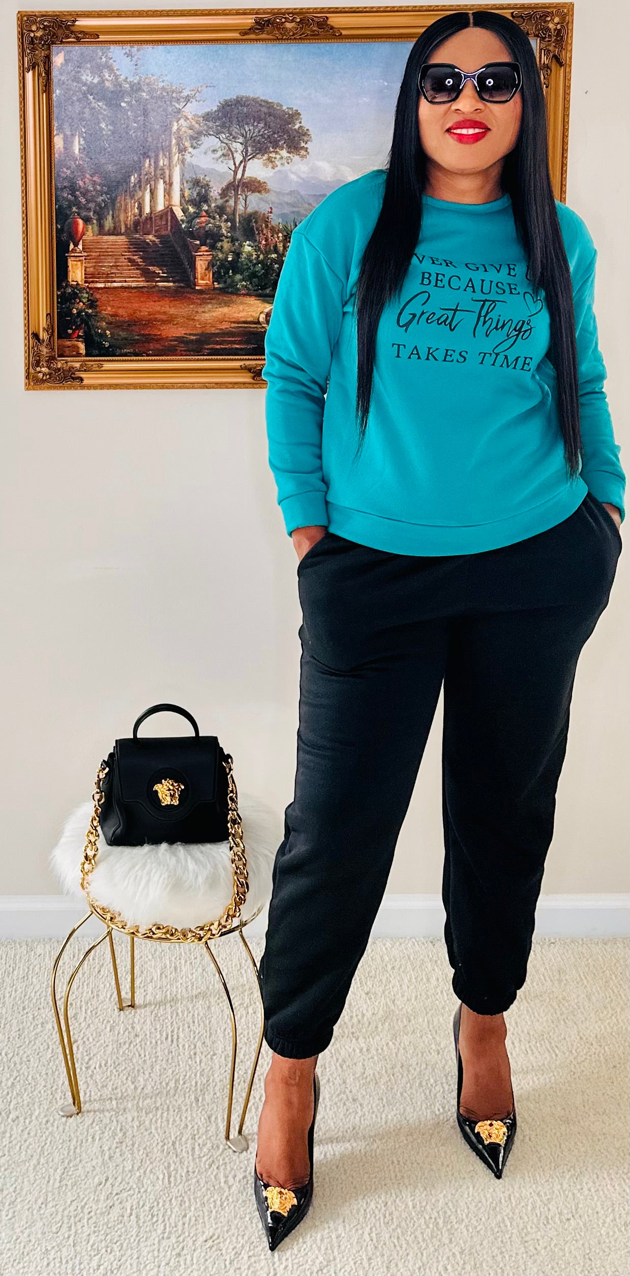 Motivational Joggers Set Teal and Black 🫶🏽