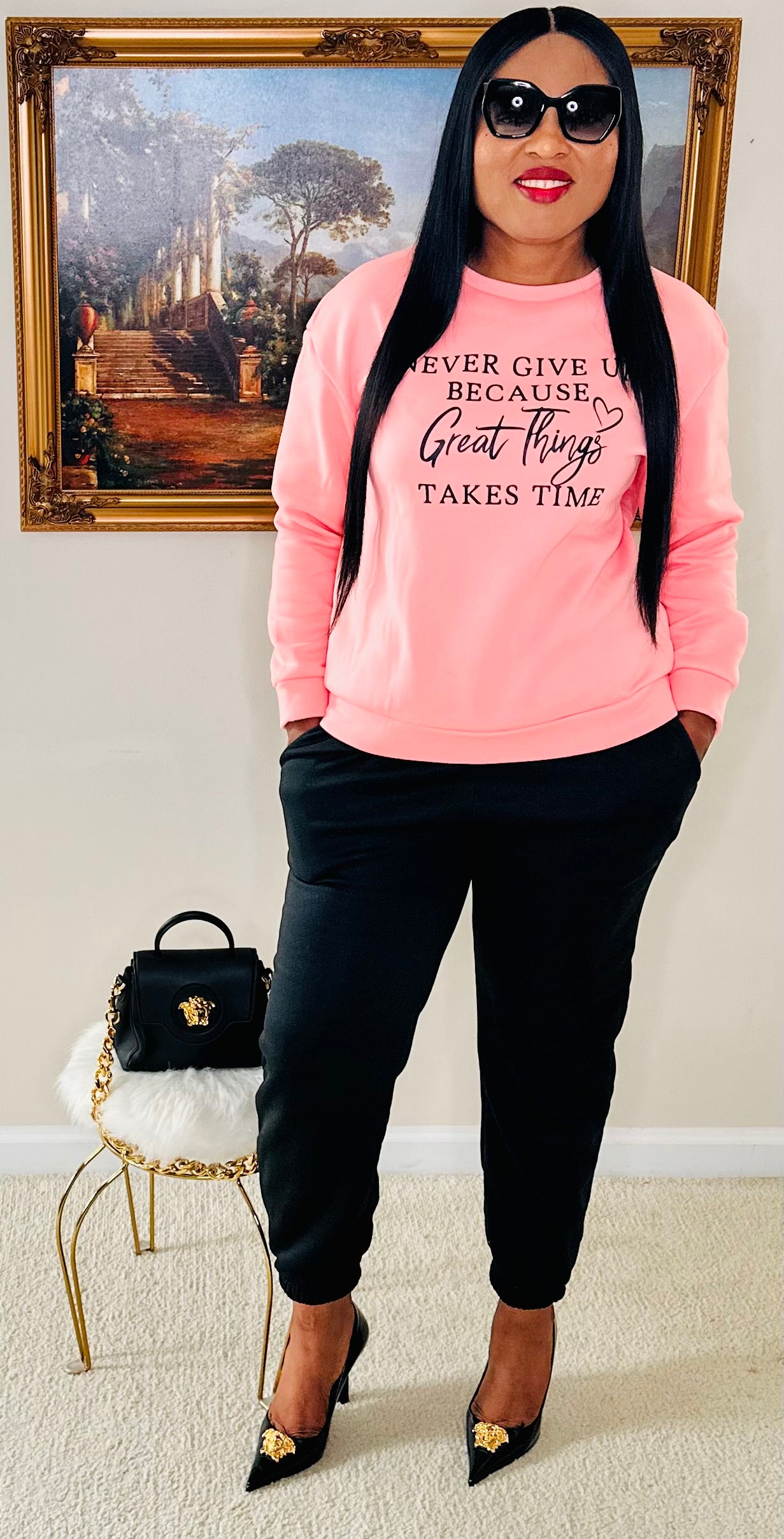 Motivational Joggers Set Peach and Black 🫶🏽