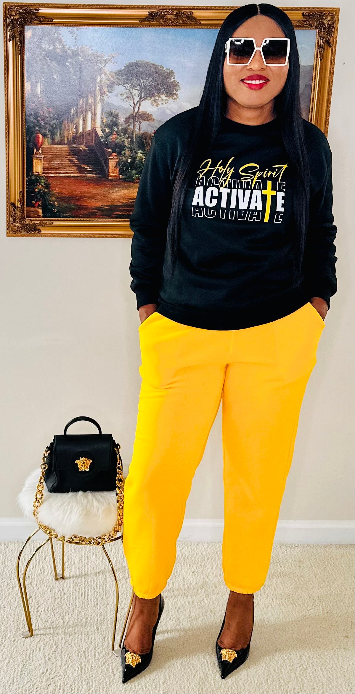 Motivational Joggers Set Black and Yellow🫶🏽