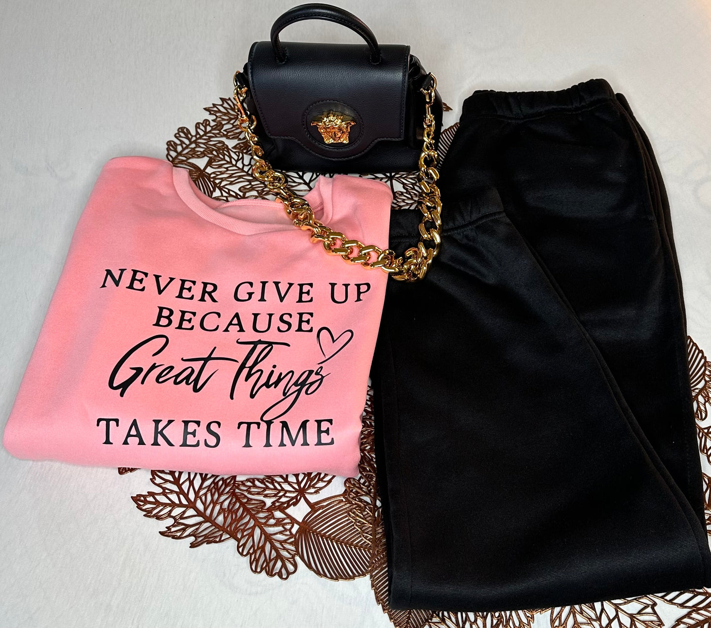 Motivational Joggers Set Peach and Black 🫶🏽