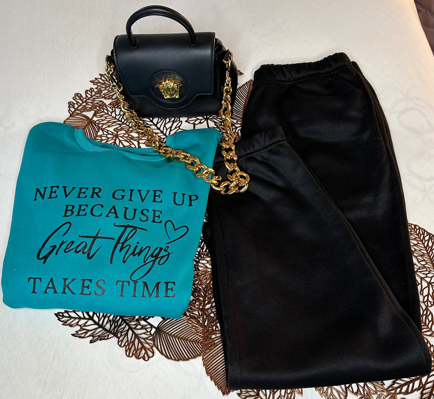 Motivational Joggers Set Teal and Black 🫶🏽