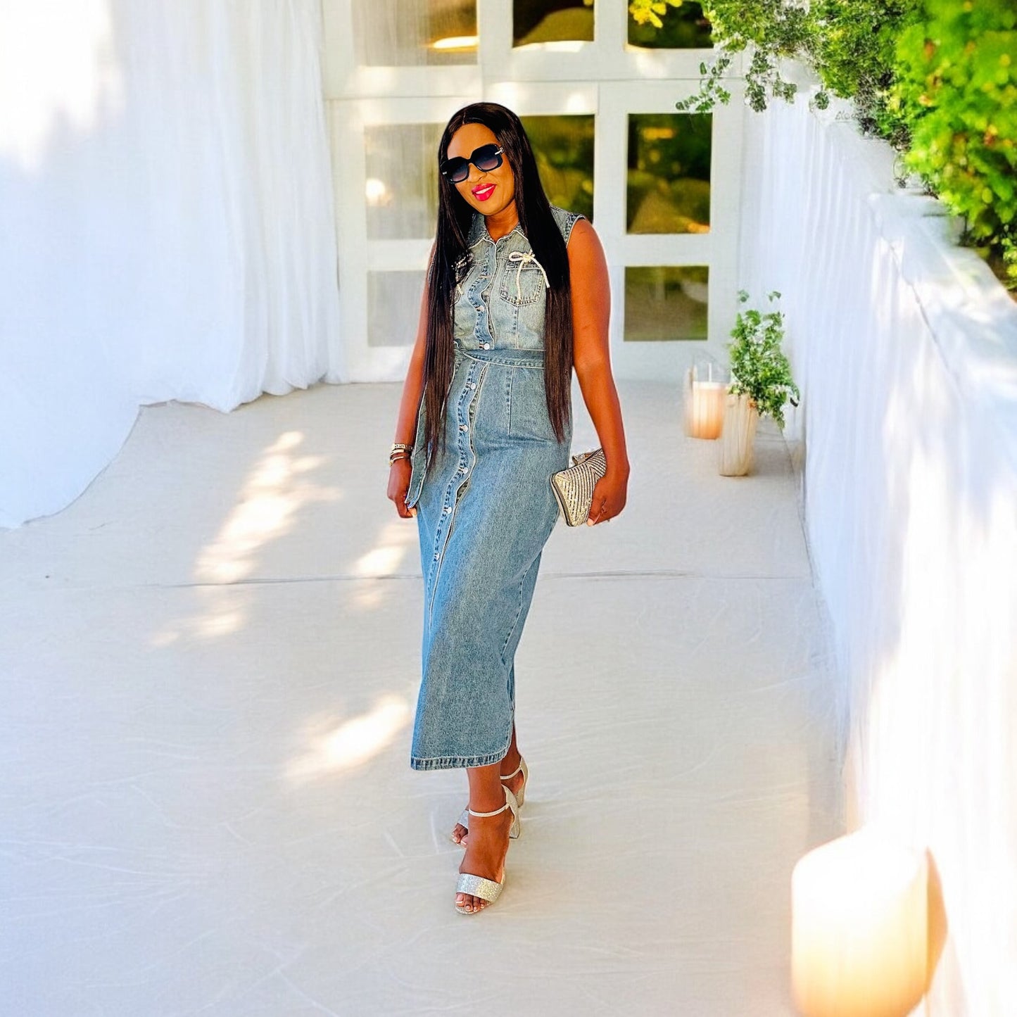 Da Glam Bling Bow Denim Maxi Dress😘