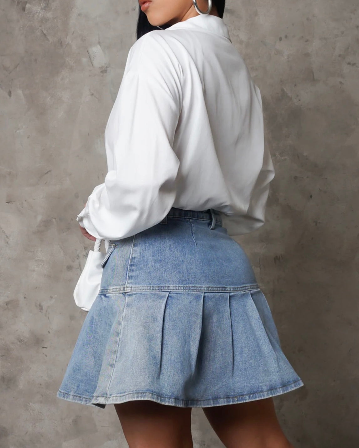 Take A Look Pleated Denim Skirt.