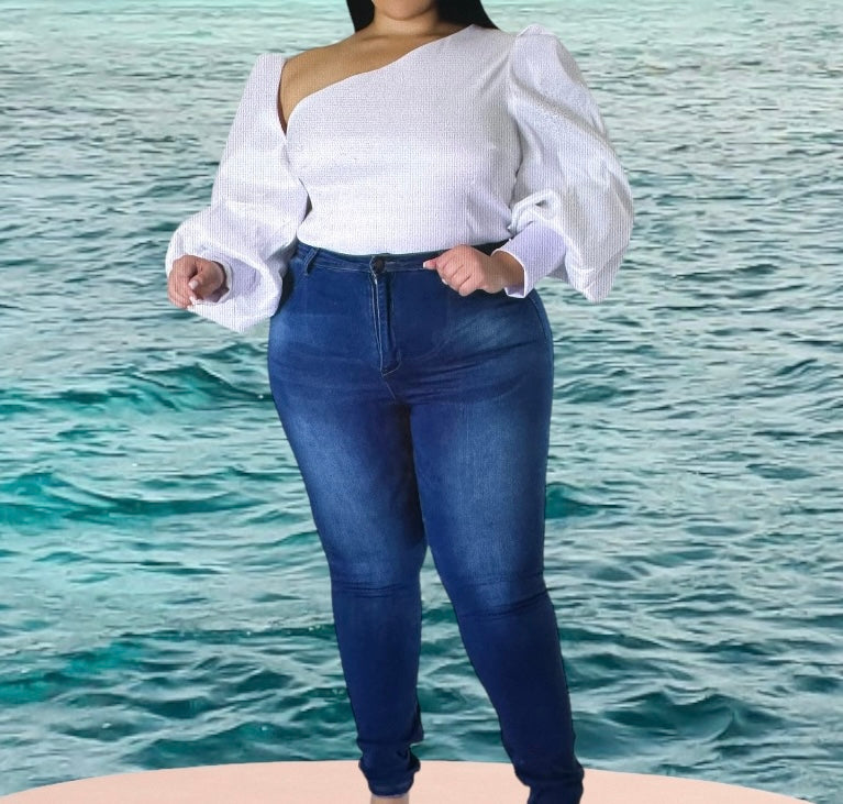 I’m Wonderful Balloon Sleeves Plus Size Blouse