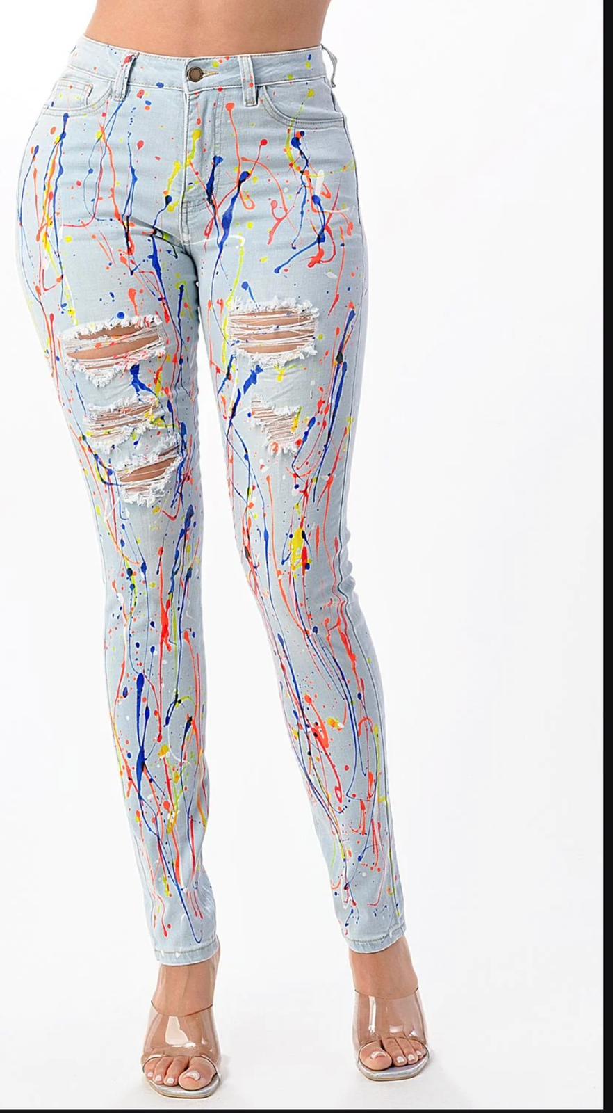 Sexy Light Blue Paint Print Jeans. Carnival Vibes!!