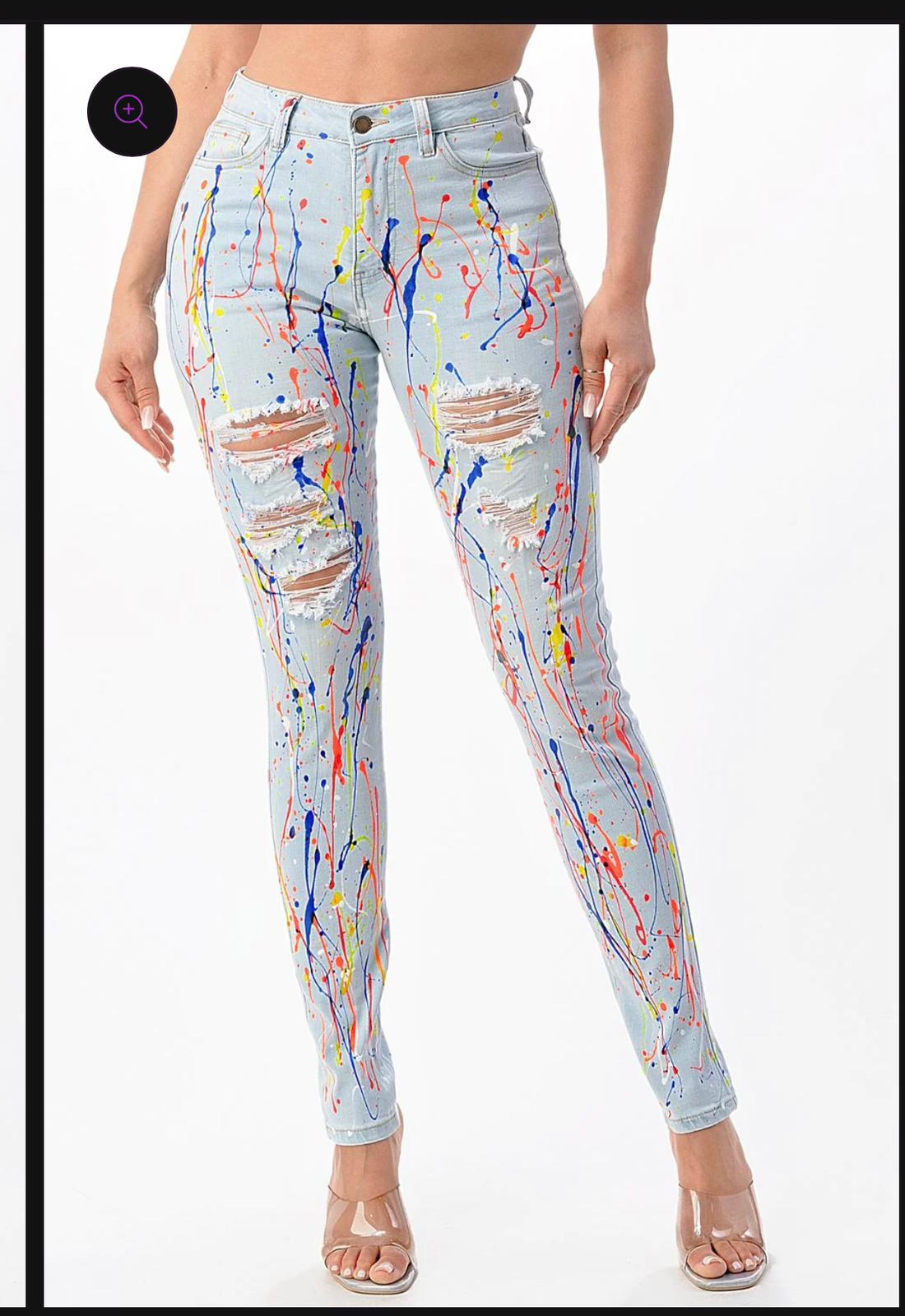 Sexy Light Blue Paint Print Jeans. Carnival Vibes!!